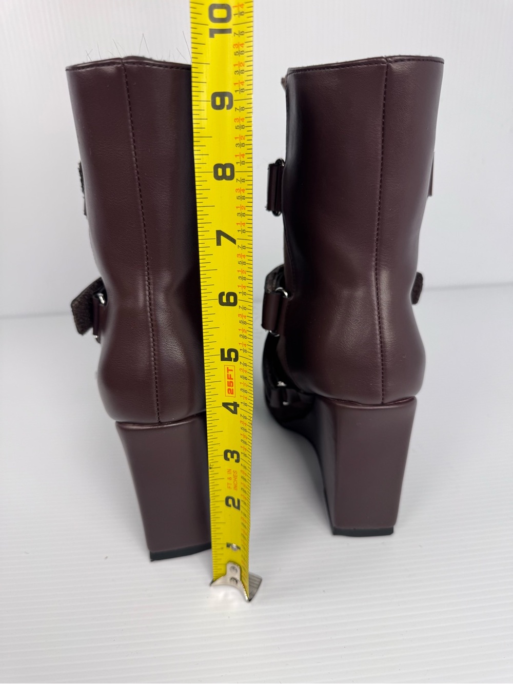 Azalea Wang Maranette Brown Faux Fur Strap Sz 6.5 & 7 Pointed Toe Wedge Heel - Picture 4 of 5